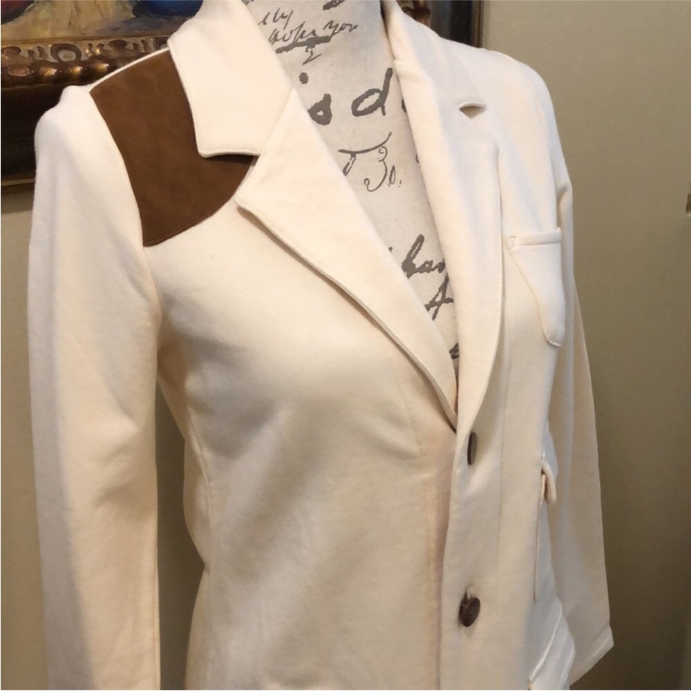 🤎Ralph Lauren Equestrian faux suede patch button down long sleeved fabric jacket